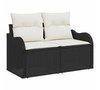Berkfield Home 2-Seater Garden Sofa with Storage&Cushions Black Poly Rattan Berkfield Home Black