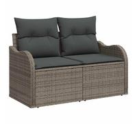 Berkfield Home 2-Seater Garden Sofa with Storage&Cushions Grey Poly Rattan Berkfield Home Grey