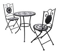 Berkfield Home 3 Piece Bistro Set Ceramic Tile Black & White Berkfield Home Black