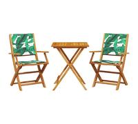 Berkfield Home 3 Piece Bistro Set Leaf Pattern Fabric & Solid Wood in Green Berkfield Home Green
