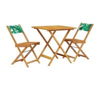 Berkfield Home 3 Piece Bistro Set Leaf Pattern Fabric & Solid Wood in Green Berkfield Home Green