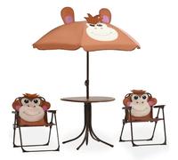 Berkfield Home 3 Piece Kids' Garden Bistro Set with Parasol Brown Berkfield Home Brown