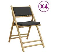 Berkfield Home 4 Piece Folding Bistro Chairs with Dark Grey Cushions Bamboo in Brown Berkfield Home Brown