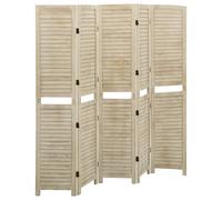 Berkfield Home 5-Panel Room Divider 175x165 cm Solid Wood Paulownia in Brown Berkfield Home Brown 175x165 cm