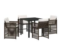 Berkfield Home 5 Piece Garden Dining Set with Cushions Brown Poly Rattan Berkfield Home Brown