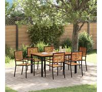 Berkfield Home 7 Piece Garden Dining Set Black Poly Rattan Acacia Berkfield Home Black