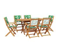 Berkfield Home 7 Piece Garden Dining Set Leaf Pattern Fabric & Solid Wood in Green Berkfield Home Green