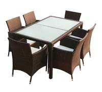Berkfield Home 7 Piece Outdoor Dining Set with Cushions Poly Rattan Brown Berkfield Home Brown