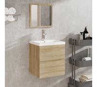 Berkfield Home Bathroom Sink Cabinet with Basin & Mirror Sonoma Oak in Brown Berkfield Home Brown