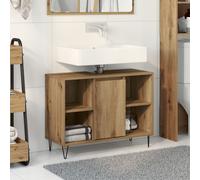Berkfield Home Bathroom Vanity Unit Artisan Oak Engineered Wood Medium in Brown Berkfield Home Brown