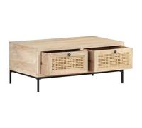 Berkfield Home Beautiful Coffee Table 90x50x37 cm Solid Mango Wood & Natural Cane in Light Brown | Size: 90 x 50 x 37 cm Berkfield Home Light Brown 90 x 50 x 37 cm