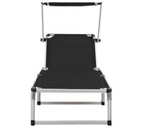 Berkfield Home Beautiful Folding Sun Loungers with Roof 2 pcs Aluminium&Textilen in Black Berkfield Home Black