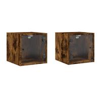 Berkfield Home Bedside Cabinets with Glass Doors 2 pcs Smoked Oak 35x37x35 cm in Brown | Size: 35 x 37 x 35 cm Berkfield Home Brown 35 x 37 x 35 cm