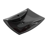 Berkfield Home Black Luxury Ceramic Basin Rectangular with Overflow & Faucet Hole Berkfield Home Black