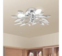 Berkfield Home Ceiling Lamp White & Transparent Acrylic Crystal Leaf Arms 3 E14 Bulbs Berkfield Home White