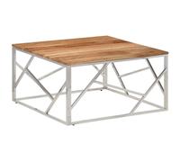 Berkfield Home Coffee Table Silver Stainless Steel & Solid Acacia Wood Berkfield Home Silver