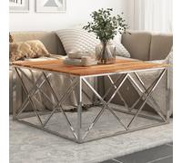 Berkfield Home Coffee Table Silver Stainless Steel & Solid Acacia Wood Berkfield Home Silver