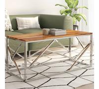 Berkfield Home Coffee Table Silver Stainless Steel & Solid Acacia Wood Berkfield Home Silver