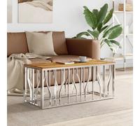 Berkfield Home Coffee Table Silver Stainless Steel & Solid Wood Acacia Berkfield Home Silver