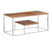 Berkfield Home Coffee Table Silver Stainless Steel & Solid Wood Acacia Berkfield Home Silver