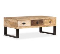 Berkfield Home Coffee Table with 3 Drawers Solid Mango Wood 90x50x35 cm in Brown | Size: 90 x 50 x 35 cm Berkfield Home Brown 90 x 50 x 35 cm