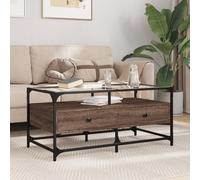 Berkfield Home Coffee Table with Glass Top Brown Oak 98.5x50x45 cm Steel Berkfield Home Brown 98.5x50x45 cm