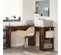 Berkfield Home Corner Desk with Storage Smoked Oak 140x113, 5x75cm in Brown | Size: 5x75 cm Berkfield Home Brown 5x75 cm