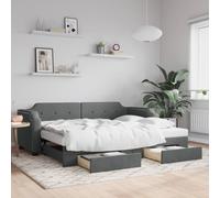 Berkfield Home Daybed with Trundle & Drawers Dark Grey 90x190 cm Fabric Berkfield Home Grey 90x190 cm