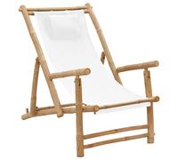 Berkfield Home Deck Chair Bamboo & Canvas Cream White Berkfield Home White