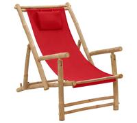 Berkfield Home Deck Chair Bamboo & Canvas Red Berkfield Home Red