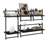 Berkfield Home Decorative 4 Piece Wall Shelf Set with Bars Black Engineered Wood Berkfield Home Black