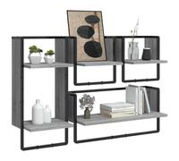 Berkfield Home Decorative 4 Piece Wall Shelf Set with Bars Grey Sonoma Engineere Berkfield Home Grey