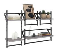 Berkfield Home Decorative 4 Piece Wall Shelf Set with Bars Grey Sonoma Engineere Berkfield Home Grey