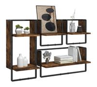 Berkfield Home Decorative 4 Piece Wall Shelf Set with Bars Smoked Oak Engineered Wood in Brown Berkfield Home Brown