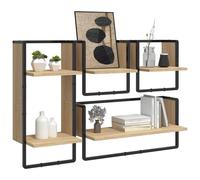 Berkfield Home Decorative 4 Piece Wall Shelf Set with Bars Sonoma Oak Engineered Wood in Light Brown Berkfield Home Light Brown