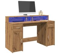 Berkfield Home Desk with LED Lights Artisian Oak 140x55x91 cm Engineered Wood in Brown | Size: 140 x 55 x 91 cm Berkfield Home Brown 140 x 55 x 91 cm