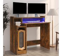 Berkfield Home Desk with LED Lights Smoked Oak 97x45x90 cm Engineered Wood in Brown | Size: 97 x 45 x 90 cm Berkfield Home Brown 97 x 45 x 90 cm