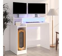 Berkfield Home Desk with LED Lights White 97x45x90 cm Engineered Wood | Size: 97 x 45 x 90 cm Berkfield Home White 97 x 45 x 90 cm