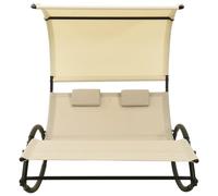 Berkfield Home Double Sun Lounger with Canopy Textilene Cream in Beige Berkfield Home Beige