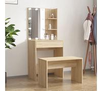 Berkfield Home Dressing Table Set with LED Sonoma Oak Engineered Wood in Brown Berkfield Home Brown