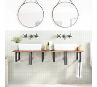 Berkfield Home Elegant Basin Shelf Wall Mounted Steel & Solid Wood Acacia in Brown Berkfield Home Brown