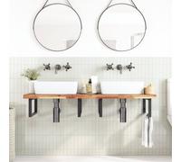 Berkfield Home Elegant Basin Shelf Wall Mounted Steel & Solid Wood Acacia in Brown Berkfield Home Brown