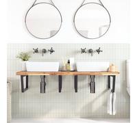 Berkfield Home Elegant Basin Shelf Wall Mounted Steel & Solid Wood Acacia in Brown Berkfield Home Brown