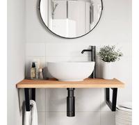Berkfield Home Elegant Basin Shelf Wall Mounted Steel & Solid Wood Beech in Brown Berkfield Home Brown