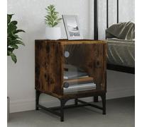 Berkfield Home Elegant Bedside Cabinets with Glass Doors 2 pcs Smoked Oak 35x37x50 cm in Brown | Size: 35 x 37 x 50 cm Berkfield Home Brown 35 x 37 x 50 cm