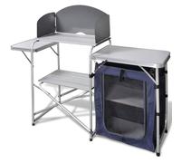 Berkfield Home Foldable Camping Kitchen Unit with Windshield Aluminium in Silver Berkfield Home Silver
