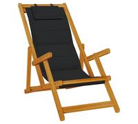 Berkfield Home Folding Beach Chair with Armrests Black Acacia Wood & Textilene Berkfield Home Black