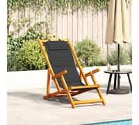 Berkfield Home Folding Beach Chair with Armrests Black Acacia Wood & Textilene Berkfield Home Black