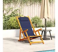 Berkfield Home Folding Beach Chair with Armrests Blue Acacia Wood & Textilene Berkfield Home Blue