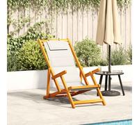Berkfield Home Folding Beach Chair with Armrests Light Grey Acacia Wood & Textilene Berkfield Home Grey